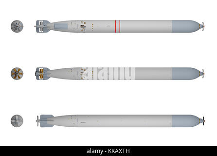 Trois sortes de torpilles isolées sur blanc. rendu 3d. Banque D'Images