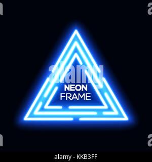 Blue neon light triangles. Techno brillant cadre. Night club 3d lumineuse électrique signe. Design de bannières sur fond bleu foncé. Résumé Contexte tech Neon de bougies. Vecteur de la technologie EPS 10 illustration Illustration de Vecteur