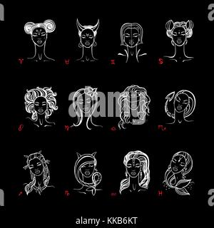 Signe de zodiaque. Belle fashion girl. vector illustration dessiné à la main. Illustration de Vecteur