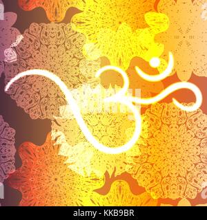 Seamless texture floral orné, motif sans fin avec des éléments lumineux et incandescent mandala symbole ohm. Illustration de Vecteur