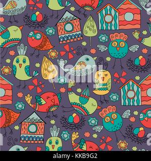 Doodle motif transparent coloré avec des oiseaux. peut être utilisé pour le papier peint, trames, l'arrière-plan de la page web, des textures de surface. Illustration de Vecteur