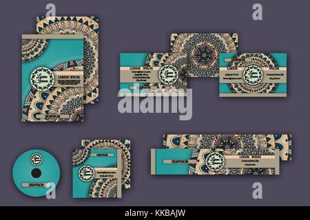 L'identité d'entreprise d'ornement des modèles vecteur ensemble avec des éléments ethniques motif mandala Illustration de Vecteur