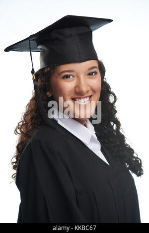 Portrait of happy smiling girl student close-up isolé sur fond blanc Banque D'Images