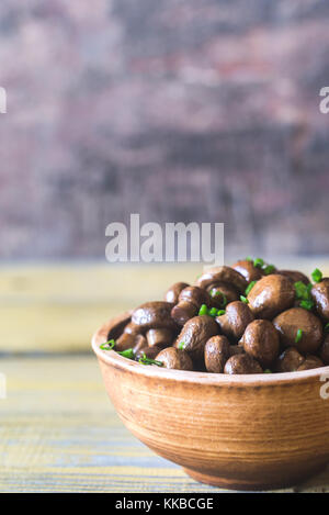 Bol de champignons grillés balsamique soya Banque D'Images