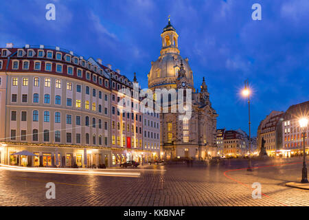La nuit frauenkirche à Dresde, Allemagne Banque D'Images