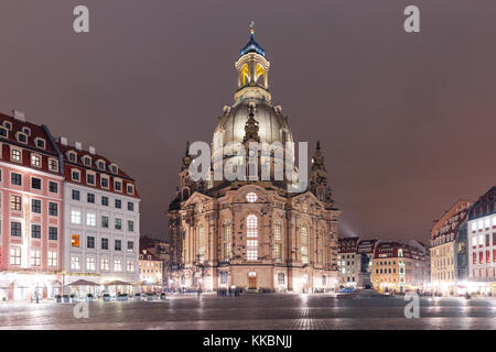 La nuit frauenkirche à Dresde, Allemagne Banque D'Images
