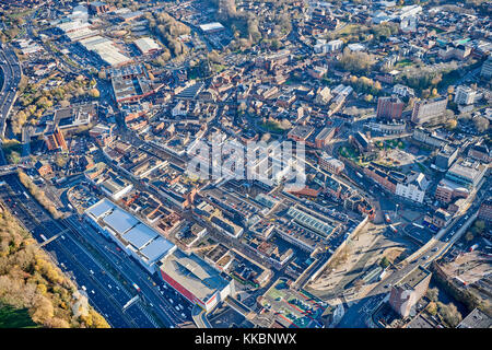 Vue aérienne du centre-ville de Stockport, nord-ouest de l'Angleterre, Royaume-Uni Banque D'Images