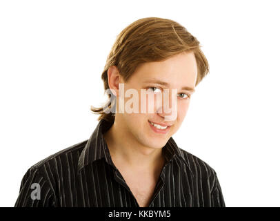 Jeune homme portant ferme occasionnels smiling isolated on white Banque D'Images