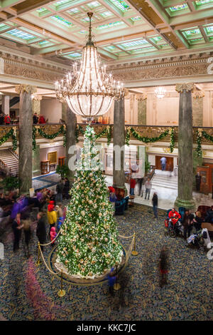 Arbre de Noël, Joseph Smith Memorial Building, Temple Square, Salt Lake City, Utah Banque D'Images