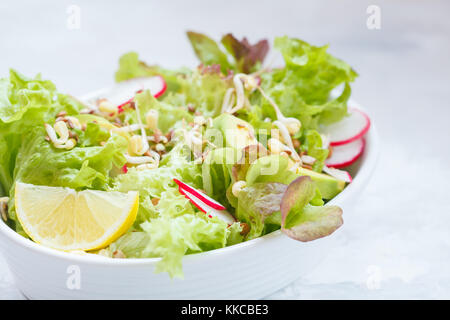 Salade de légumes verts aux germes, betterave et l'hoummos. detox saine nourriture vegan concept. Banque D'Images