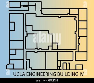 Aménagement intérieur pour l'ingénierie du bâtiment IV sur le campus de l'université de Californie à Los Angeles (UCLA), site de tournage du professeur William klug par mainak étudiant sarkar. dérivé d'une image historique ; position de fonctionnalités et d'échelle non exacte. 2016. Banque D'Images