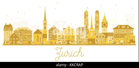 Zurich Suisse Ville silhouette d'or. Vector illustration. Concept de voyages d'affaires. La ville de Zurich avec des points de repère. Illustration de Vecteur