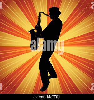 Sur la silhouette musicien sax vintage background - vector Illustration de Vecteur