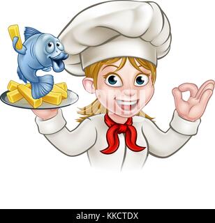 Fish and Chips Woman Chef Illustration de Vecteur