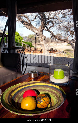 Salon du onguma Tented Camp, onguma game reserve, la Namibie, l'Afrique Banque D'Images