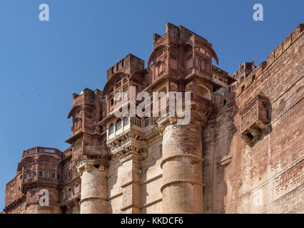 Détail de la mehrangarh fort dans la lumière du matin, Jodhpur, Rajasthan, India Banque D'Images