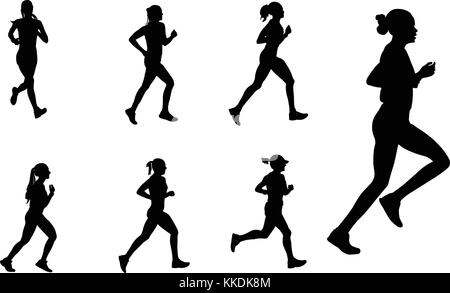 Les coureurs de marathon féminin - vector silhouettes Illustration de Vecteur