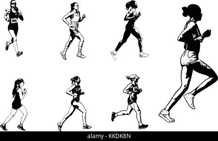 Les coureurs de marathon féminin - vector illustration croquis Illustration de Vecteur