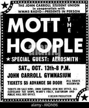 WMMS présente Mott The Hoople, Aerosmith - 1973 imprimer l'annonce Banque D'Images