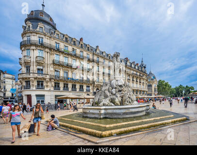 La France, l'Hérault, Montpellier, Trois Grâces Fontaine à la place de la Comédie Banque D'Images