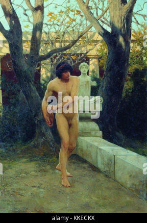 'Le Discobole' de Bakalowicz est une interprétation de la sculpture grecque antique du lanceur de disques. L'œuvre présente une approche moderne de ce sujet classique, avec une attention particulière à la forme et au mouvement du corps humain. Banque D'Images