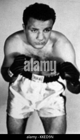 Carte postale photo signé Jake LaMotta 1952 Banque D'Images