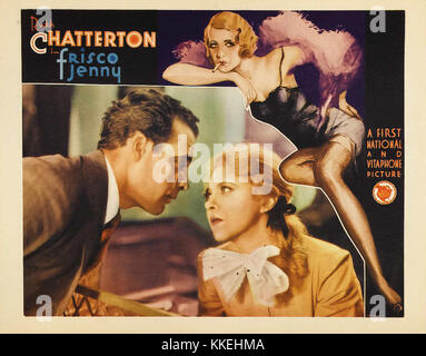 Cette affiche présente le film de 1932 *Frisco Jenny*, avec des éléments dramatiques du film. C'est un morceau de l'histoire du cinéma, illustrant le style cinématographique du début du XXe siècle. Banque D'Images