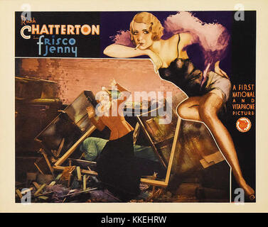 L'affiche du film de 1923 *Frisco Jenny*, mettant en vedette l'actrice Ruth Roland, présente les thèmes dramatiques de filmâ€™ qui se déroulent pendant la ruée vers l'or en Californie. Il met en scène le personnage principal, une femme en quête de justice et de survie. Banque D'Images