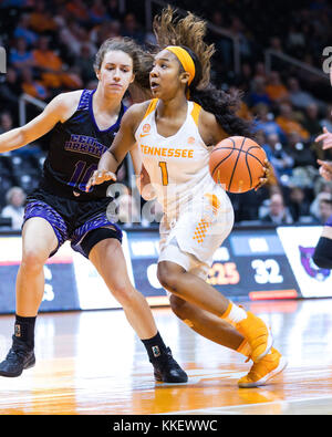 30 novembre 2017 : Anastasia Hayes # 1 de la Tennessee Lady lecteurs bénévoles au panier contre Antonija Bozic # 10 de la Central Arkansas pendant l'ours entre jeu de basket-ball de NCAA de l'Université du Tennessee Lady bénévoles et de l'Université de Central Arkansas Ours Sucre à Thompson Boling Arena de Knoxville TN Tim Gangloff/CSM Banque D'Images