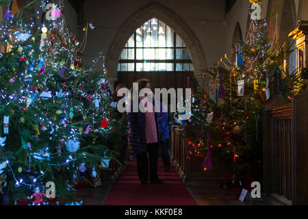 Woodchurch, Kent, UK. 2 Décembre, 2017. Un festival de l'arbre de Noël organisé par le Centre communautaire de l'aide Woodchurch du Leo Trust, Tenterden (un foyer résidentiel pour adultes) et tous les Saint's Church, Tenterden. Cette année, une sélection de 20 arbres de Noël sont sur l'affichage pour le public. Crédit photo : Paul Lawrenson/Alamy Live News Banque D'Images