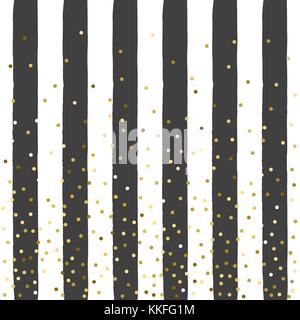 Golden background vector illustration gold glitter confetti sur fond noir et blanc à rayures cute modèle abstrait toile Illustration de Vecteur