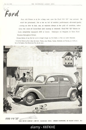 1938 Magazine UK Ford Voiture Annonce Banque D'Images