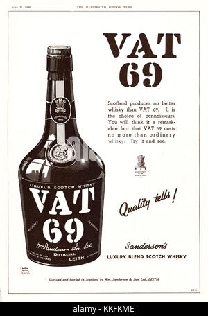 1938 Le magazine britannique annonce Whisky VAT 69 Banque D'Images