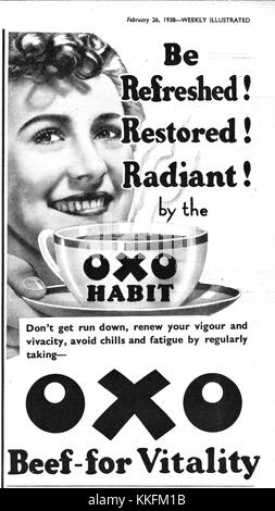 1938 Le magazine britannique annonce Cubes Oxo Banque D'Images