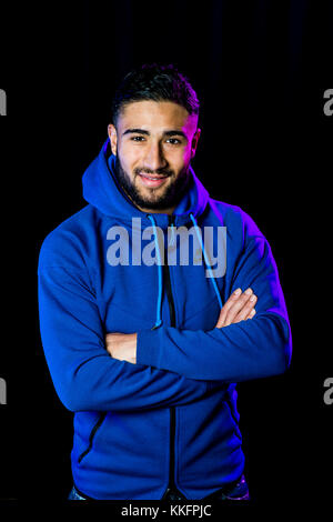 Lyon (sud-est de la France). 2014/12/10. Nabil Fekir, interministérielle algérienne aux 21 ans, jeune footballeur de l'Olympique lyonnais. Banque D'Images