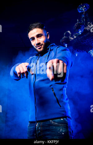 Lyon (sud-est de la France). 2014/12/10. Nabil Fekir, interministérielle algérienne aux 21 ans, jeune footballeur de l'Olympique lyonnais. Banque D'Images