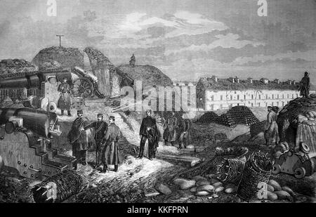 Dans le Fort de Nogent près de Paris après l'occupation par les troupes de Wurtemberg, la France, la guerre franco-allemande de 1870/71, guerre de 1870 ou la guerre franco-allemande, la guerre de 1870, un conflit entre le Second Empire de Napoléon III et les états allemands de la Confédération d'Allemagne du Nord dirigée par le royaume de Prusse, l'amélioration numérique reproduction d'une gravure sur bois originale Banque D'Images