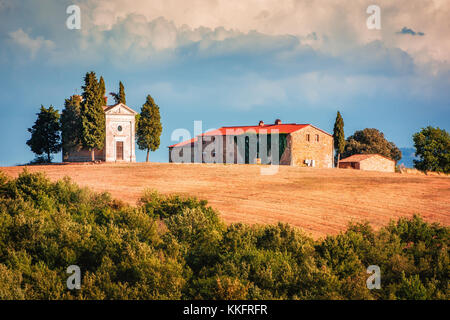 Beau paysage rural en Toscane, Italie, avec des collines et des prés Banque D'Images