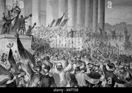 La Proclamation de la République française par Gambetta en face du Palais de l'organe législatif à Paris le 4 septembre, la France, la guerre franco-allemande de 1870/71, guerre de 1870 ou la guerre franco-allemande, la guerre de 1870, un conflit entre le Second Empire de Napoléon III et les états allemands de la Confédération d'Allemagne du Nord dirigée par le royaume de Prusse, l'amélioration numérique reproduction d'une gravure sur bois originale Banque D'Images