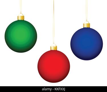 Jeu de boules de noël suspendus colorés brillants isolé sur fond blanc - vector Illustration de Vecteur