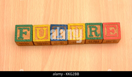 Les mots sur des cales en bois - concept futuriste Banque D'Images