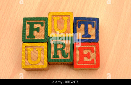 Les mots sur des cales en bois - concept futuriste Banque D'Images