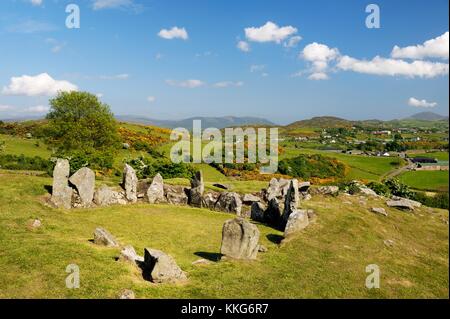 Ballymacdermot chambré néolithique préhistorique sépulture cairn cour près de Newry, County Armagh, en Irlande du Nord, Royaume-Uni Banque D'Images