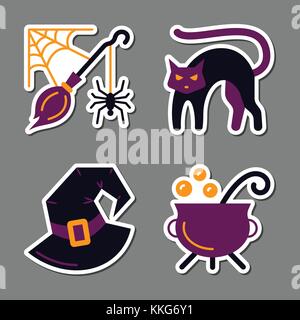 Pictogramme autocollant Halloween ensemble. Télévision style couleur des insignes pour web, bannière, logo, l'emblème. L'élément isolé collection pour imprimer, étiquette, d'un poster. Patchwor Illustration de Vecteur