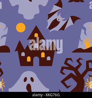 Motif transparente Halloween. Château de vecteur, arbre, bat, ghost illustration. Effrayant la nuit de la partie arrière-plan. Célébration saison symbole. L'impression, l'emballage, p Illustration de Vecteur