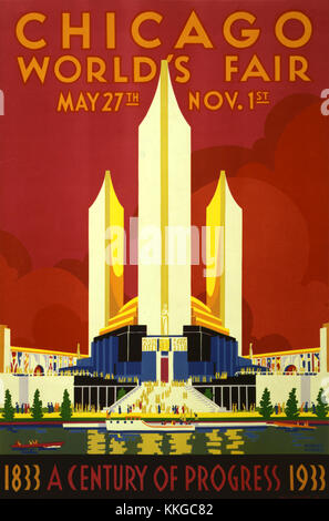 L'affiche de l'exposition universelle de Chicago de 1933, intitulée *A Century of Progress*. Il célèbre les avancées technologiques et les innovations du début du XXe siècle. Banque D'Images
