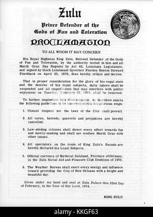Le défilé de mardi gras du Zulu social Aid and Pleasure Club en 1974 a été un événement important dans la célébration du Carnaval de la Nouvelle-Orléans. Connu pour ses chars élaborés et ses spectacles animés, l'événement met en valeur les traditions culturelles du Zulu Club. Banque D'Images