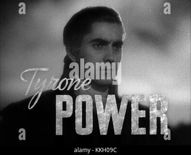 Toujours tiré de la bande-annonce du film 'Marie Antoinette' mettant en vedette l'acteur Tyrone Power, soulignant son portrait d'une figure historique. Banque D'Images