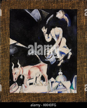 La peinture âne sur le toit de Marc Chagall dépeint une scène fantaisiste et surréaliste, caractéristique du style onirique de l'artiste. Connu pour son utilisation de couleurs vives et d'images symboliques, Chagall a souvent représenté des personnages du folklore, de la religion et de l'expérience personnelle. L'œuvre est un exemple significatif de ses contributions au début du XXe siècle à Modern géré Banque D'Images