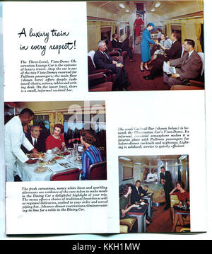 Le California Zephyr, célèbre train de voyageurs américain, est connu pour ses intérieurs luxueux. Il offre aux passagers une expérience de voyage pittoresque et confortable à travers les États-Unis. Banque D'Images